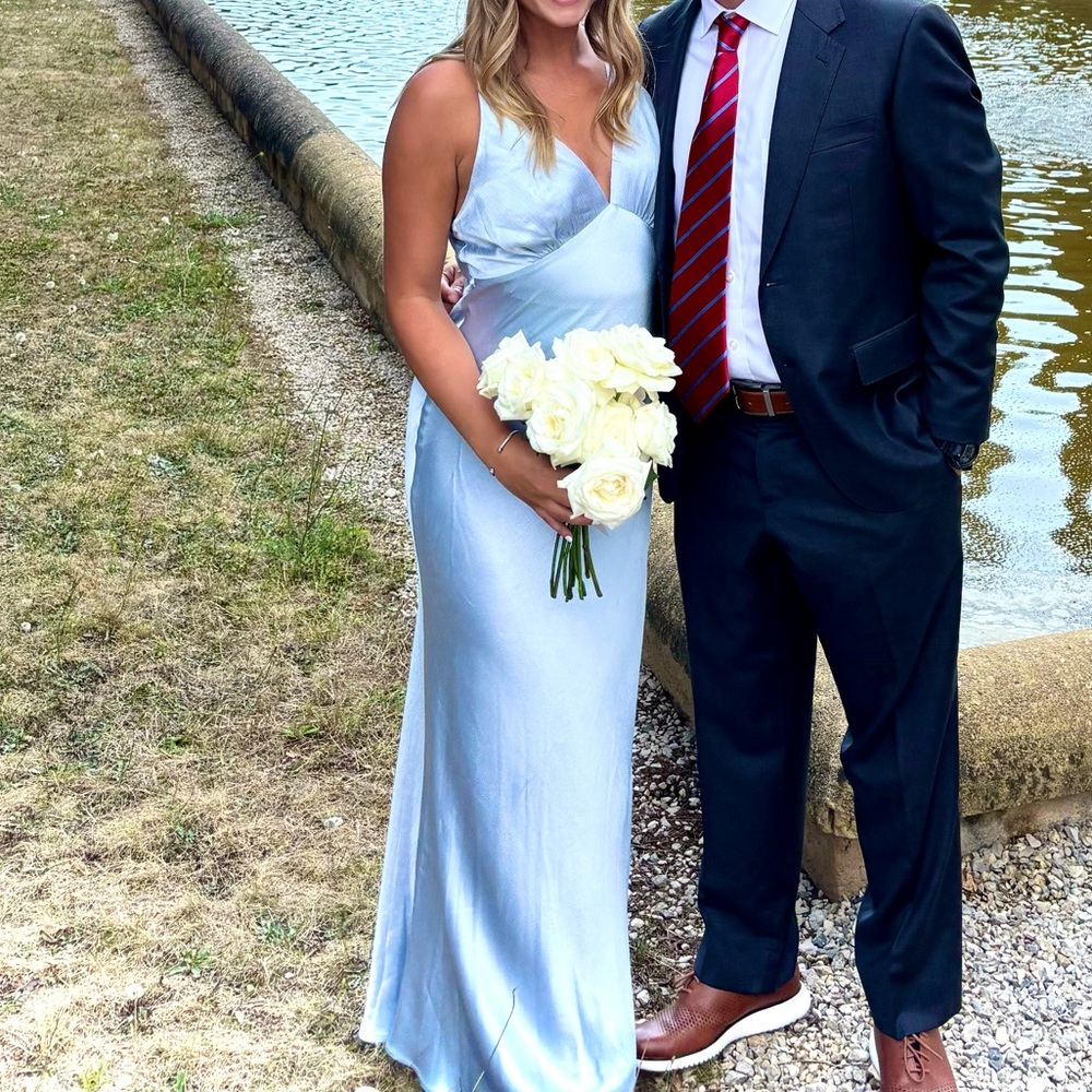 Bec & Bridge Silver-Blue Satin Maxi Dress